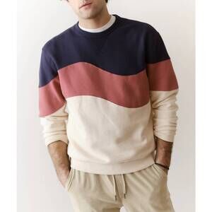 NEW MARINE LAYER bradley cloud 9 crewneck sweatshirt in withered rose colorblock